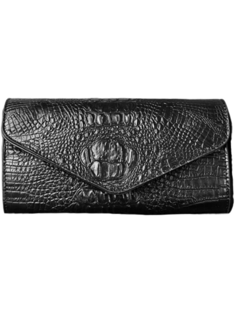 Women's Black Vegan Leather Crocodile Clutch Purse Evening Crossbody Bag